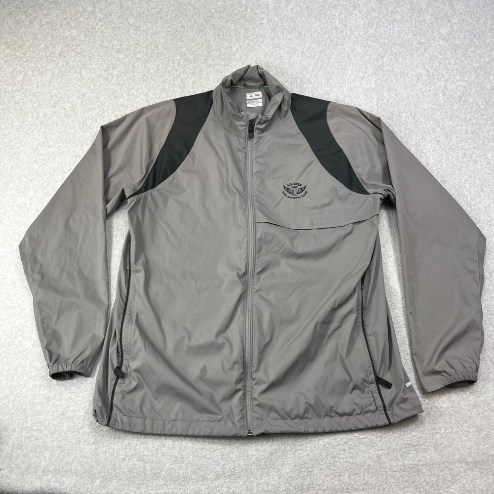 Adidas Golf US Open 2012 Windbreaker Jacket Mens Large Gray Black Pattern Zip